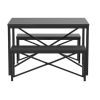 Metal Frame Black Wood Top Table and 2 Bench Chairs