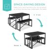 Metal Frame Black Wood Top Table and 2 Bench Chairs