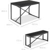 Metal Frame Black Wood Top Table and 2 Bench Chairs