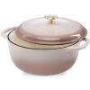 6 Quart Large Pink Beige Off-White Enamel Cast-Iron