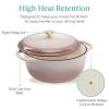 6 Quart Large Pink Beige Off-White Enamel Cast-Iron