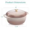 6 Quart Large Pink Beige Off-White Enamel Cast-Iron