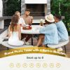 White Outdoor Metal and Picnic Table Bench Set with Umbrella Hole