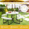 White Outdoor Metal and Picnic Table Bench Set with Umbrella Hole