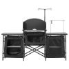 Camping Kitchen Table, Outdoor Camp Cooking Table, Aluminum Portable Cook Station with 3 Storage Cupboard, Carrying Bag, Detachable Windscreen