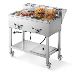 Outdoor Propane Deep Fryer, 2 Burners (11,600 BTU Each), Commercial Fryer with Two 1/3 Size Food Warming Pans