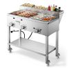 Outdoor Propane Griddle, 3 Burners (11,600 BTU Each), Commercial Stainless Steel Griddle with Two 1/3 Size Food Warming Pans