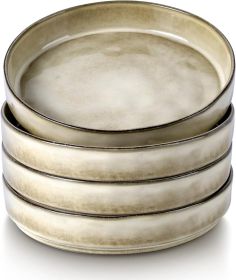 Large Bowl Sets of 4, Stoneware Round Shallow Dinner Plates for Meal