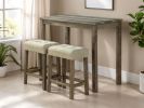 Transitional Brown Dining Table w 2x Stools Biscuit-Tufted Seat Cushion Chair