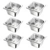 6 Pack Stainless Steam Hotel Pans, 1/6 Size Table Steam Pan, 4 Inch Deep