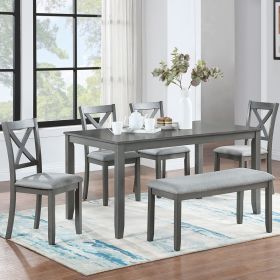 Rectangular Wooden Dining Table with 4 Upholstered Chairs and a Bench