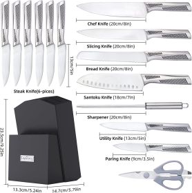Knife Sets with Block Stainless Steel Hollow Handle with Manual Sharpener