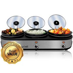 2.5 Quart Slow Cooker and Buffet Server in Brushed Silver and Black Finish