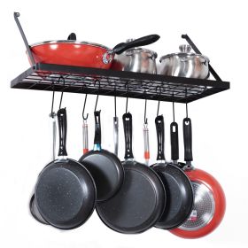 Square Grid Wall Mounted Pot and Pan Organizer Shelf With 15 Hooks