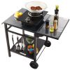 Outdoor Grill Dining Cart with Double-Shelf, BBQ Movable Food Prep Table, Multifunctional Foldable Iron Table Top