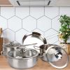 Stainless Steel Fast Even Heat Induction Pots Pans Set Dishwasher Safe