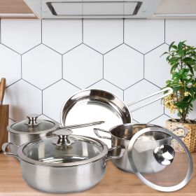 Stainless Steel Fast Even Heat Induction Pots Pans Set Dishwasher Safe