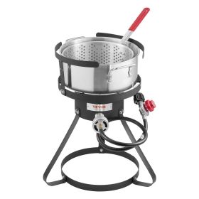 10 Qt Fish and Wing Fryer, Aluminum Propane Fish Fryer Kit, Outdoor Deep Fryer Seafood Pot with Thermometer, Strainer Basket, and 54