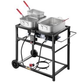 Multi-Purpose Portable Frying Cart with Wheel, 3 Basket, 2 Thermometer