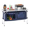 Camping Kitchen Table, Folding Outdoor Cooking Table, 3 Adjustable Height, Aluminum Lightweight Portable Cook Station with Storage Organizer