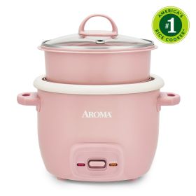Food Steamer with Bonded Granite Nonstick Ceramic & Pop-Up Steam Tray - Pink