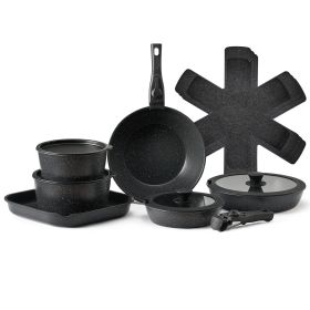 VEVOR 17 Piece Pots and Pans Set, Granite Nonstick Detachable Handle Cookware