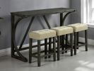 Modern Brown Dining Table W USB 3x Stools Biscuit-Tufted Seat Cushion Beige