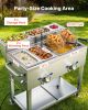 Outdoor Propane Deep Fryer, 2 Burners (11,600 BTU Each), Commercial Fryer with Two 1/3 Size Food Warming Pans
