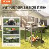 Outdoor Grill Dining Cart with Double-Shelf, BBQ Movable Food Prep Table, Multifunctional Foldable Iron Table Top