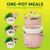 Food Steamer with Bonded Granite Nonstick Ceramic & Pop-Up Steam Tray - Pink