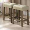 Transitional Brown Dining Table w 2x Stools Biscuit-Tufted Seat Cushion Chair
