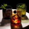 Admiral Cut Crystal Rocks Glasses in Amber Viski