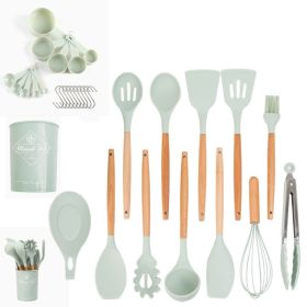 33pcs Set Wooden Handle Silicone Kitchen Utensils 33 Pieces Set (Color: Light Green)
