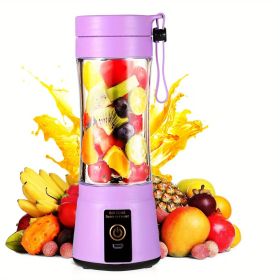 1pc 380ML Portable Blender With 6 Blades Rechargeable USB (Color: Purple)