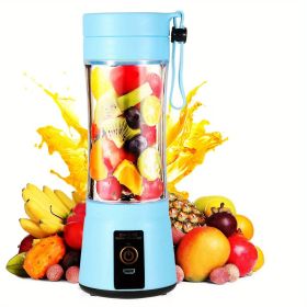 1pc 380ML Portable Blender With 6 Blades Rechargeable USB (Color: Blue)