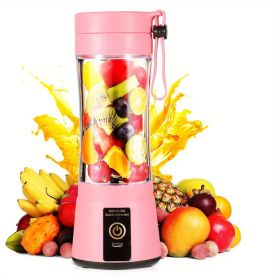 1pc 380ML Portable Blender With 6 Blades Rechargeable USB (Color: Pink)