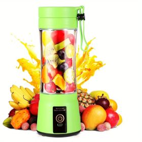 1pc 380ML Portable Blender With 6 Blades Rechargeable USB (Color: Green)