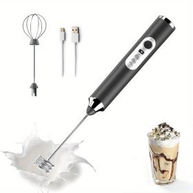 One Set Of Milk Frother Handheld USB-Rechargeable (Color: Black)
