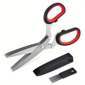 1pc 5 Blade Kitchen Herb Shears Herb Cutter for Chopping Basil Chive Parsley (size: Black & Red)