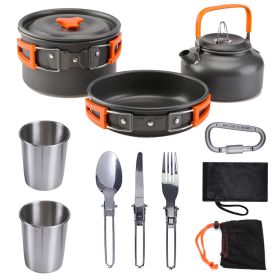 Outdoor set of pots and pans 2-3 people camping teapot cutlery set (Color: VNJF-orange)