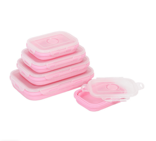 Reusable Pizza Storage Container with Microwavable Serving Trays (Color: Pink, size: 800ML)