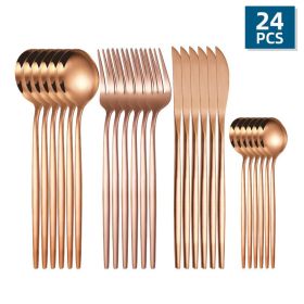 24pcs/Set Stainless Steel Cutlery; Portuguese Cutlery Spoon (Color: Rose Gold)