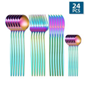 24pcs/Set Stainless Steel Cutlery; Portuguese Cutlery Spoon (Color: Multi Color)