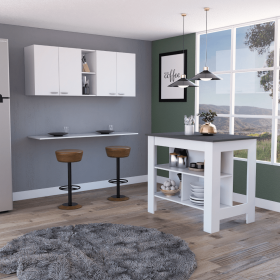 Austin 2 Piece Kitchen Set, Upper Wall Cabinet + Kitchen Island, White /Walnut (Color: White /Onyx)