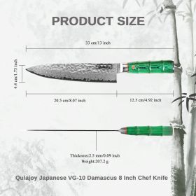 Qulajoy Japanese Chef Knife 8 Inch,67 Layers Damascus VG-10 Steel Core (size: Green)