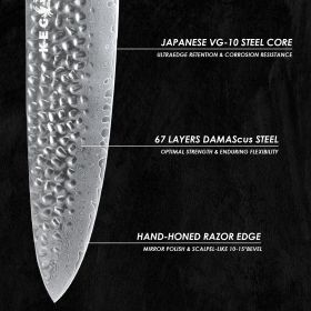 8 Inch Damascus Chefs Knife-Japanese VG10 Super Steel Hammered (size: Chef Knife)