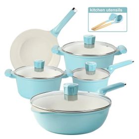 11 Pieces Pots and Pans Granite Stone Cookware Set Nonstick Pot Set (Color: Blue)