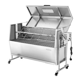 Rotisserie Grill, 38W BBQ Outdoor Pig & Lamb Spit Roaster, Charcoal Spit Roaster with 132 LBS Capacity, Wheels & 4-Level Height (Type: Fully covered type, size: 46 inch)