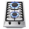 Gas Cooktop 12 Inch, Bulit-in Propane Stove 2 burner, Stainless Steel /Tempered Glass Gas Stove Top, 2 Burner Propane Cooktop