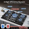 30 inch Gas Cooktop, Gas Stove Top with 5 High Efficiency Burners, Bulit-in Stainless Steel Gas Hob for Kitchen, NG/LPG Convertible Gas Stovetop
